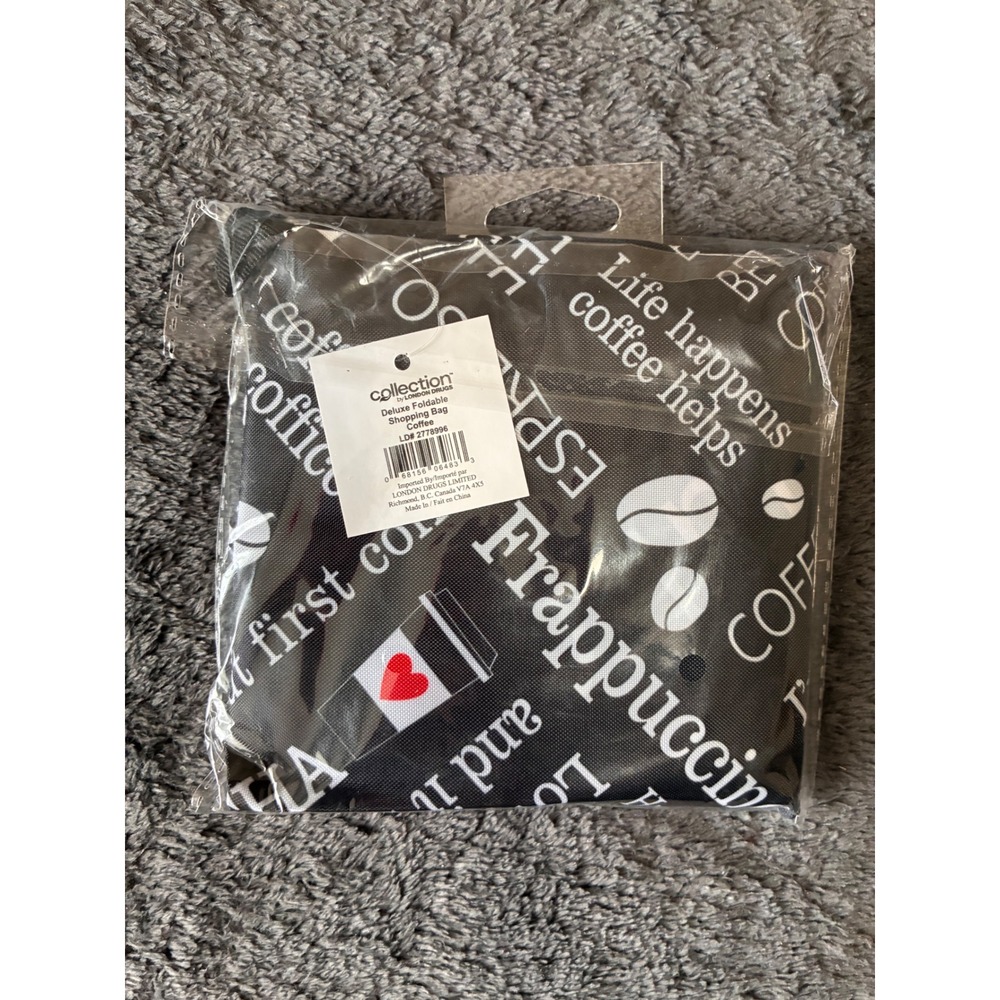 London Drugs Deluxe Foldable Shopping‎ Bag Reusable Coffee Theme Print Tote
